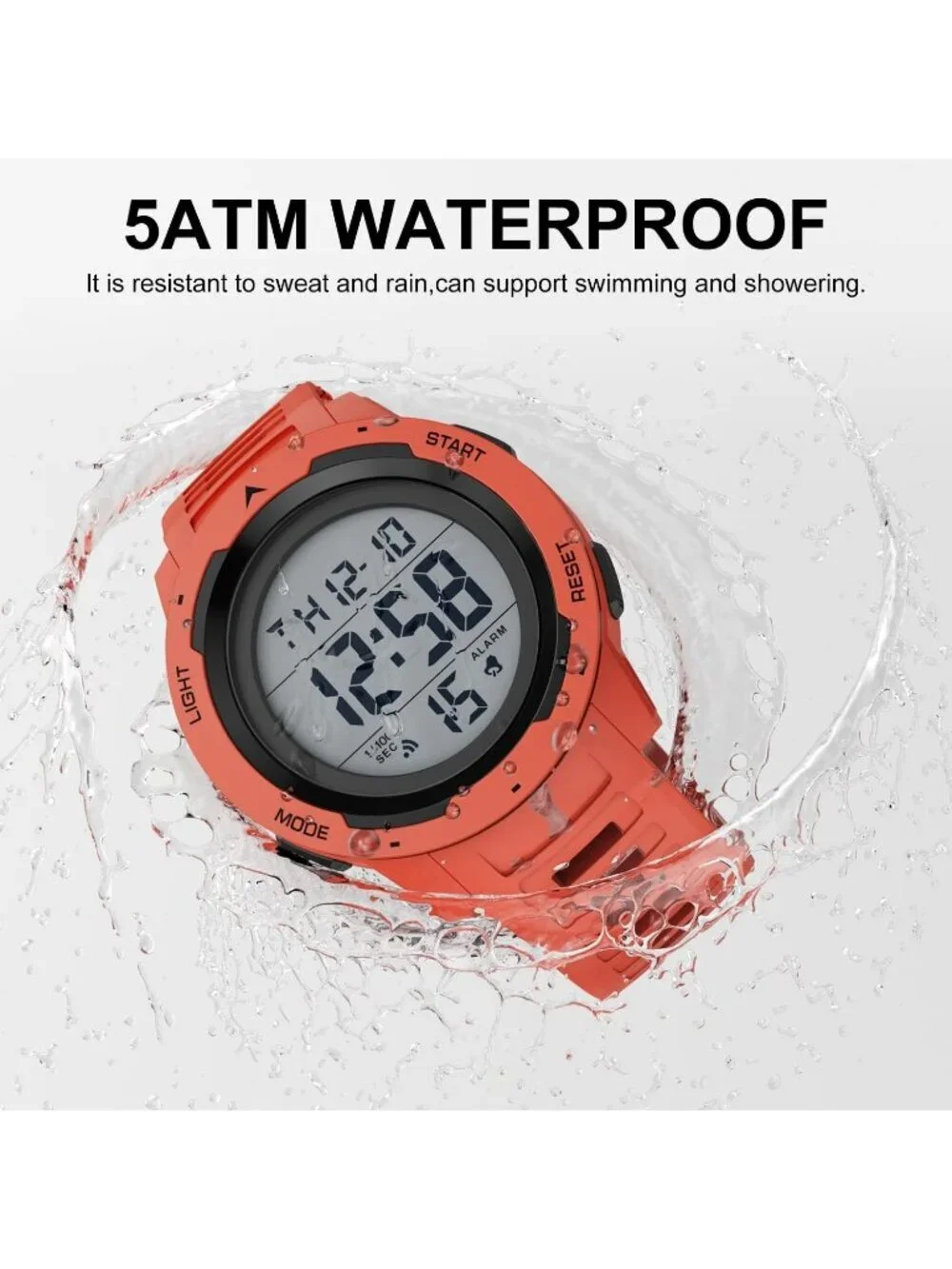 Men's All Red Analog Quartz Rubber Strap Military Waterproof LED Digital Watch